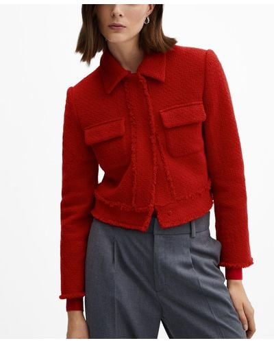 Mango Crop Tweed Jacket - Red