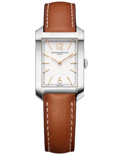 Baume & Mercier Swiss Hampton Brown Leather Strap Watch 22x35mm - White