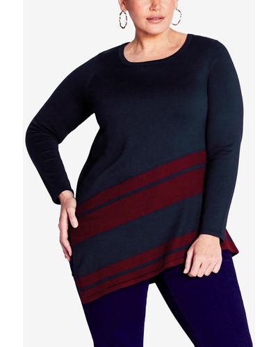 Avenue Plus Size Round Neck Sweater - Blue