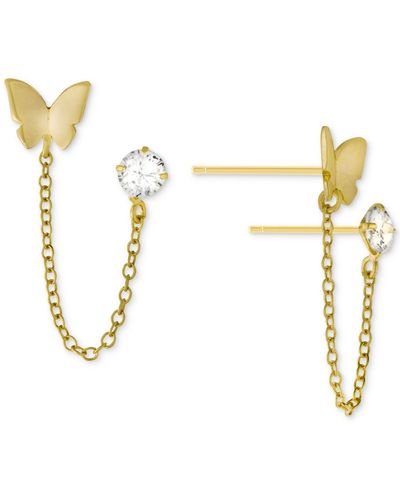 Giani Bernini Cubic Zirconia & Butterfly Double Piercing Chain Earrings - Metallic