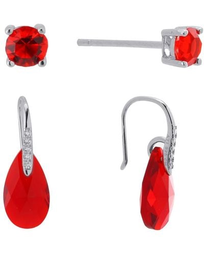 Giani Bernini Gianni Bernini 2-pair Crystal Teardrop Stud Earrings Set (1.34 Ct. T.w. - Red