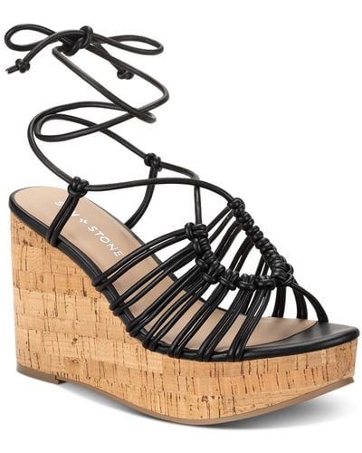 Sun & Stone Sun + Stone Tillyy Strappy Lace Up Wedge Sandals - Black