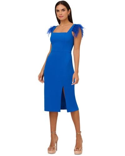 Adrianna Papell Feather-trim Sheath Dress - Blue