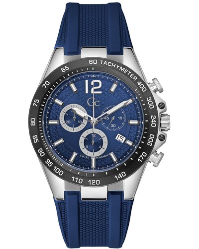 Guess Gc Audacious Swiss Stainless Steel Strap Watch 44mm - Blue
