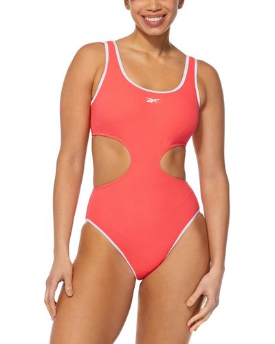 Reebok Cutout Piping-trim Tank One-piece Swimsuit - Red
