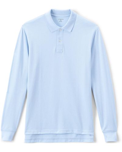 Lands' End School Uniform Long Sleeve Mesh Polo Shirt - Blue