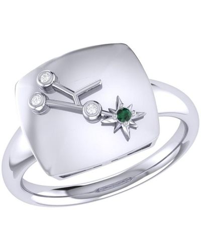 LuvMyJewelry Taurus Bull Design Sterling Silver Emerald Gemstone Diamond Signet Ring - White