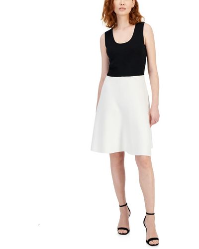 Tahari Color-blocked Scoop-neck A-line Dress - White
