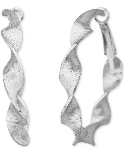 Kensie Tone Star Pattern Medium Hoop Earrings - White