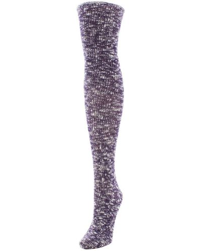 Memoi Slub Cable Knit Over The Knee Socks - Purple