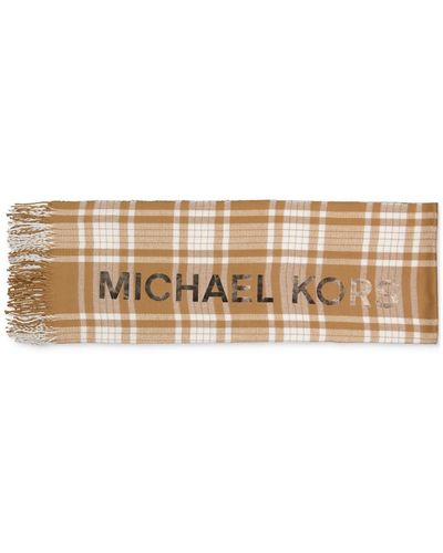 Michael Kors Michael Foil Logo Plaid Wrap Scarf - Natural