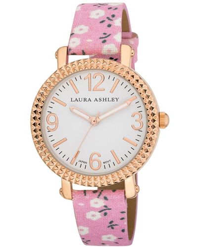 Laura Ashley Pink Floral Band Fluted Bezel Watch