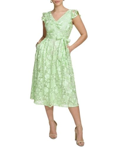 Kensie Embroidered Mesh A-line Dress - Green