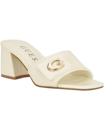 Guess Gallai Slip-on Open Toe Block Heeled Sandals - White