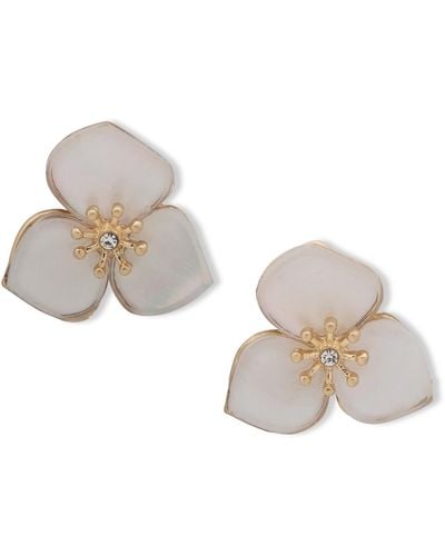 Lonna & Lilly Gold-tone Pave & Mother-of-pearl Flower Stud Earrings - White
