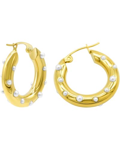 Adornia Tarnish Resistant 14k Gold-plated Imitation Pearl-studded Hoop Earrings - Metallic