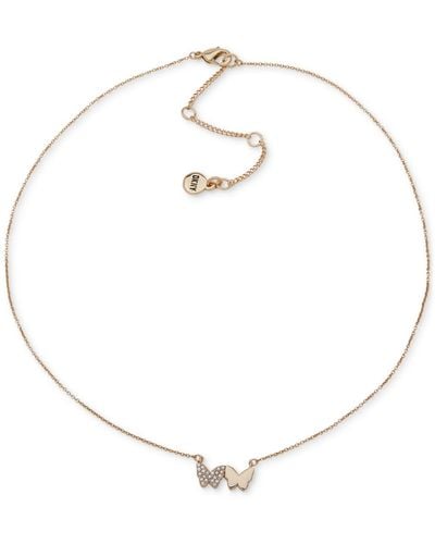 DKNY Gold-tone Crystal Pave Double Butterfly Pendant Necklace - Metallic