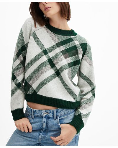 Mango Checks Knitted Sweater - Green