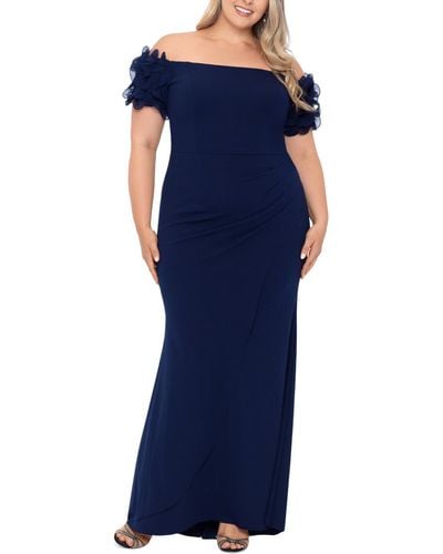 Xscape Plus Size Off-the-shoulder Scuba-crepe Gown - Blue