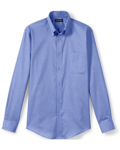 Lands' End School Uniform Long Sleeve No Iron Pinpoint Dress Shirt - Blue