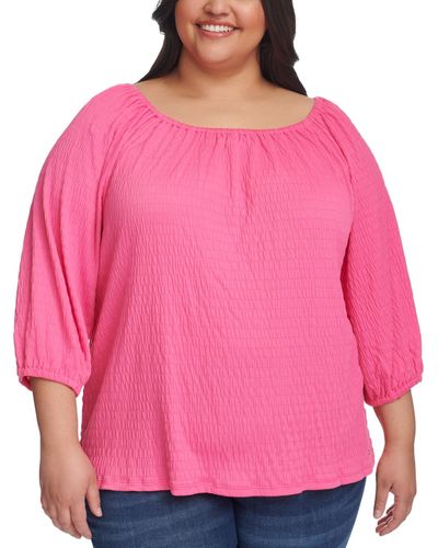 Tommy Hilfiger Plus Size 3/4-length Sleeve Top - Pink