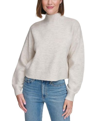 Calvin Klein Boxy Cropped Long Sleeve Mock Neck Sweater - Gray