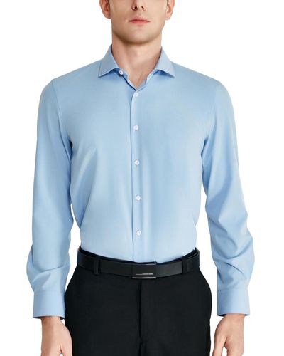 Tallia Slim-fit Solid Poplin Dress Shirt - Blue