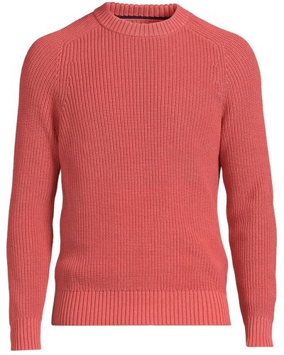 Lands' End Cotton Drifter Saddle Crewneck Shaker Sweater - Red
