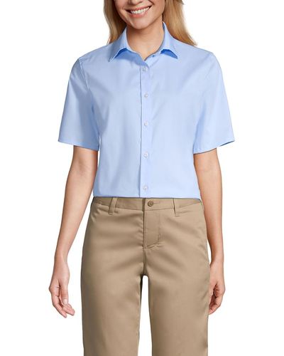 Lands' End School Uniform No Gape Short Sleeve Stretch Shirt - Blue