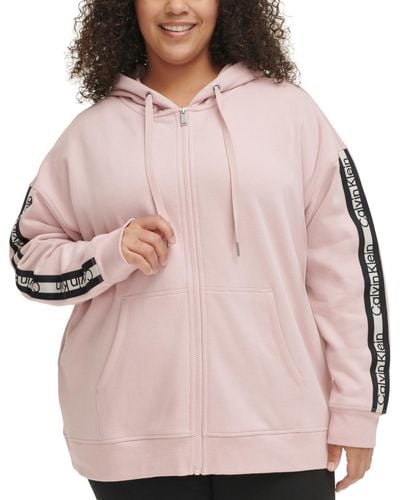 Calvin Klein Performance Plus Size Logo-stripe Hoodie - Pink
