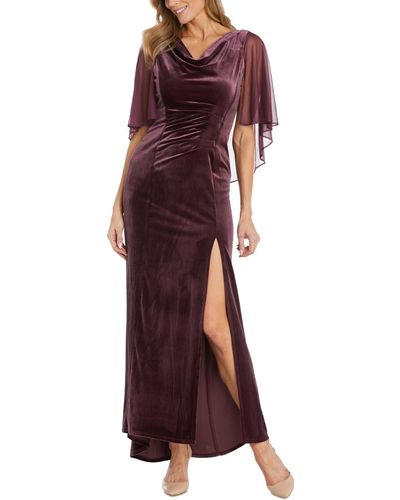 R & M Richards Petite Chiffon-cape Cowlneck Velvet Gown - Red