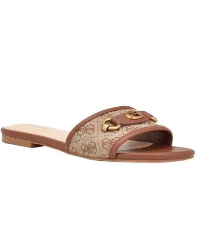 Guess Hammi One Band Logo And Hardware Flat Sandals - Brown