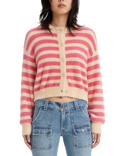 Levi's Cat Fuzzy Drop-shoulder Cropped Cardigan - Red