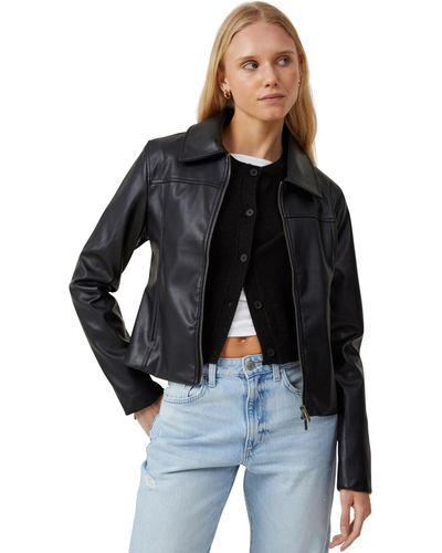 Cotton On Minimalist Faux Leather Jacket - Black