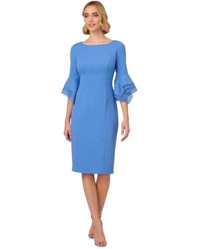 Adrianna Papell Tiered-cuff 3/4-sleeve Sheath Dress - Blue