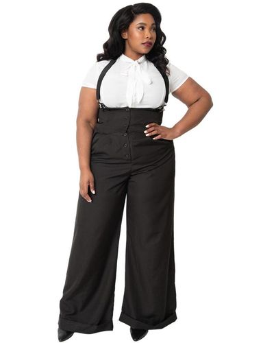 Unique Vintage Plus Size Thelma High Waist Suspender Pants - Black