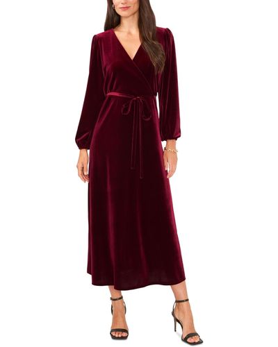 Msk Long-sleeve Stretch-velvet Dress - Red