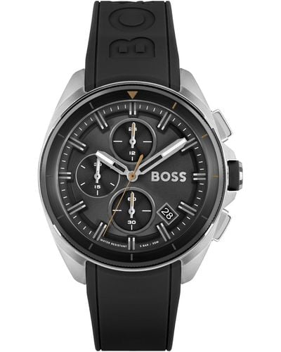 BOSS Volane Chronograph Black Silicone Strap Watch 44mm - Metallic