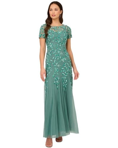 Adrianna Papell Floral-design Embellished Gown - Green