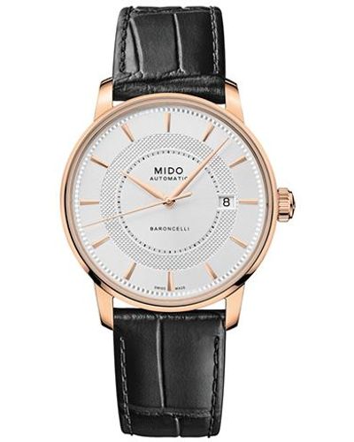 MIDO Swiss Automatic Baroncelli Ii Signature Black Leather Strap Watch 39mm