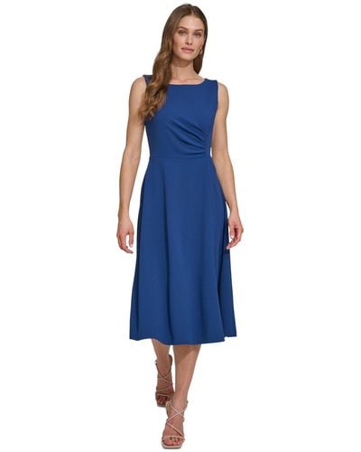 DKNY Sleeveless Side-ruched Midi Dress - Blue