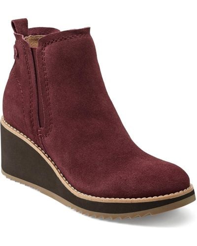 Earth Cleia Slip-on Round Toe Casual Wedge Booties - Purple