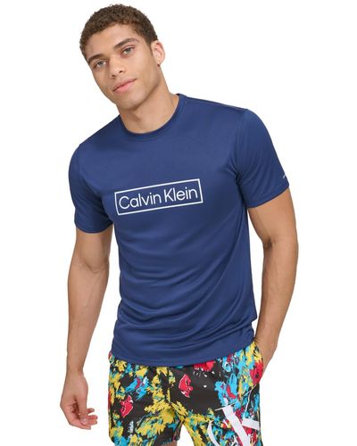 Calvin Klein 4-way Stretch Quick-dry Box Logo-print Rash Guard - Blue