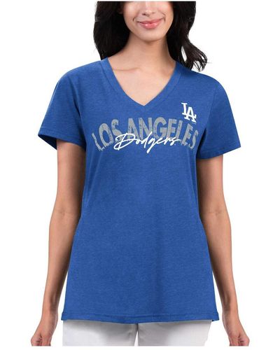 G-III 4Her by Carl Banks Distressed Los Angeles Dodgers Key Move V-neck T-shirt - Blue