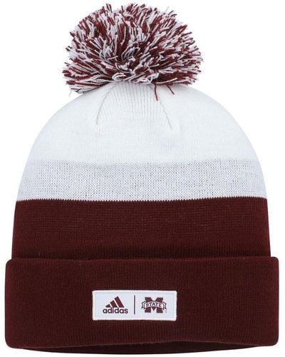 adidas Maroon And White Mississippi State Bulldogs Colorblock Cuffed Knit Hat - Red