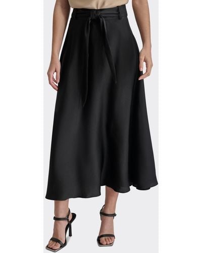 DKNY Petite Tie Waist Midi Skirt - Black