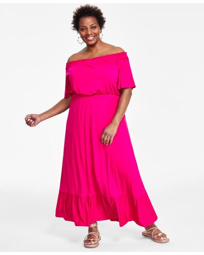 INC International Concepts Plus Size Off-the-shoulder Maxi Dress - Pink