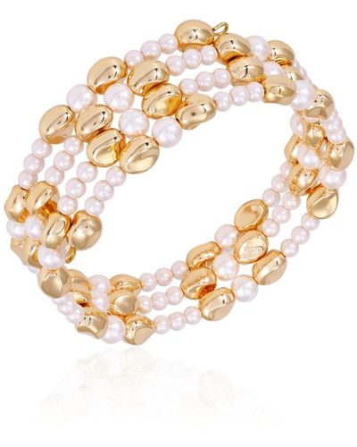 Tahari Tone Imitation Pearl Coil Stretch Bracelet - White