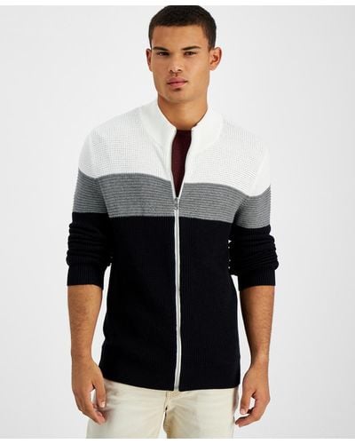 INC International Concepts Cotton Colorblocked Full-zip Sweater - Black
