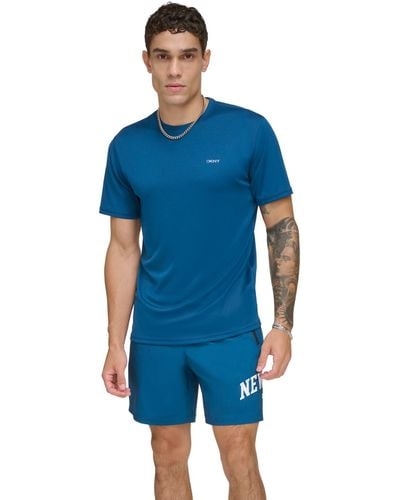 DKNY Short Sleeve Logo Core Rash Guard Performance T-shirt - Blue
